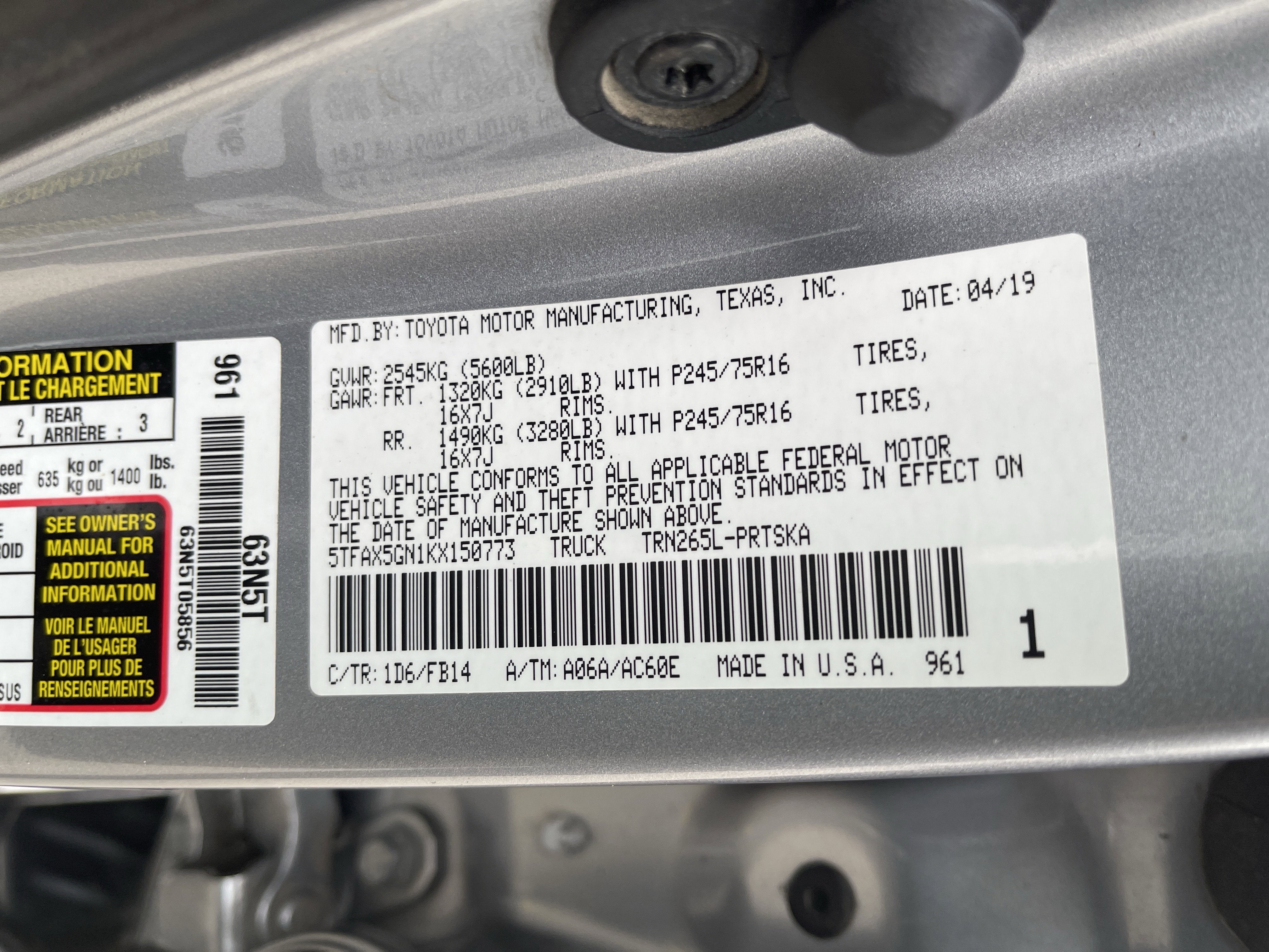 2019 Toyota Tacoma 2WD SR